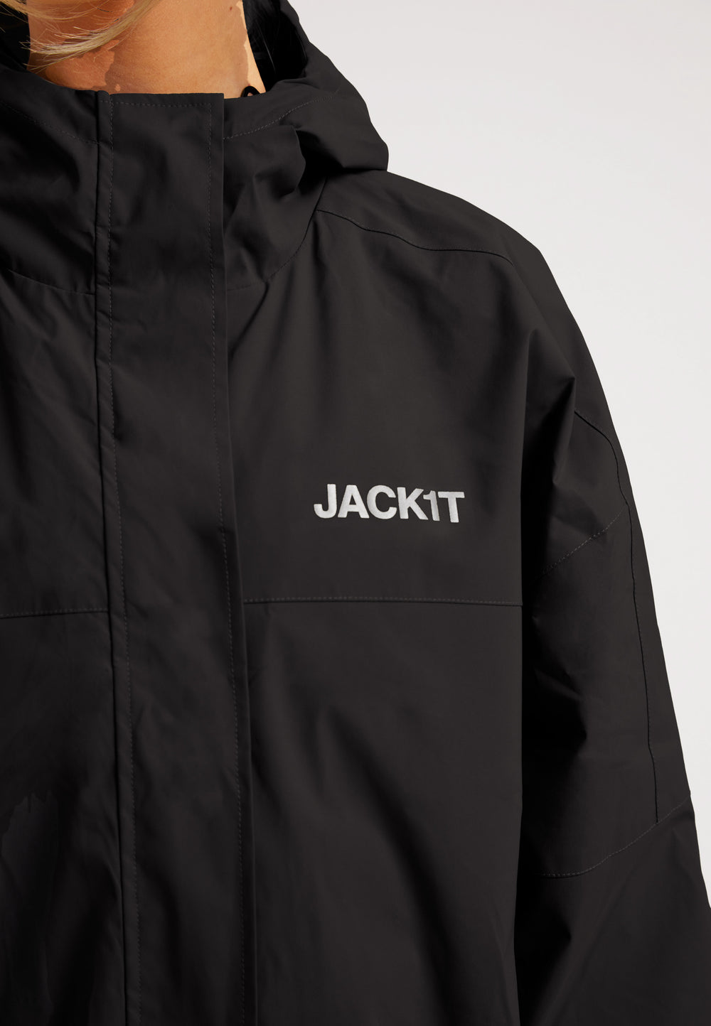 Ladies lightweight black windbreaker with JACK1T logo on the chest, showcasing stylish and functional design.