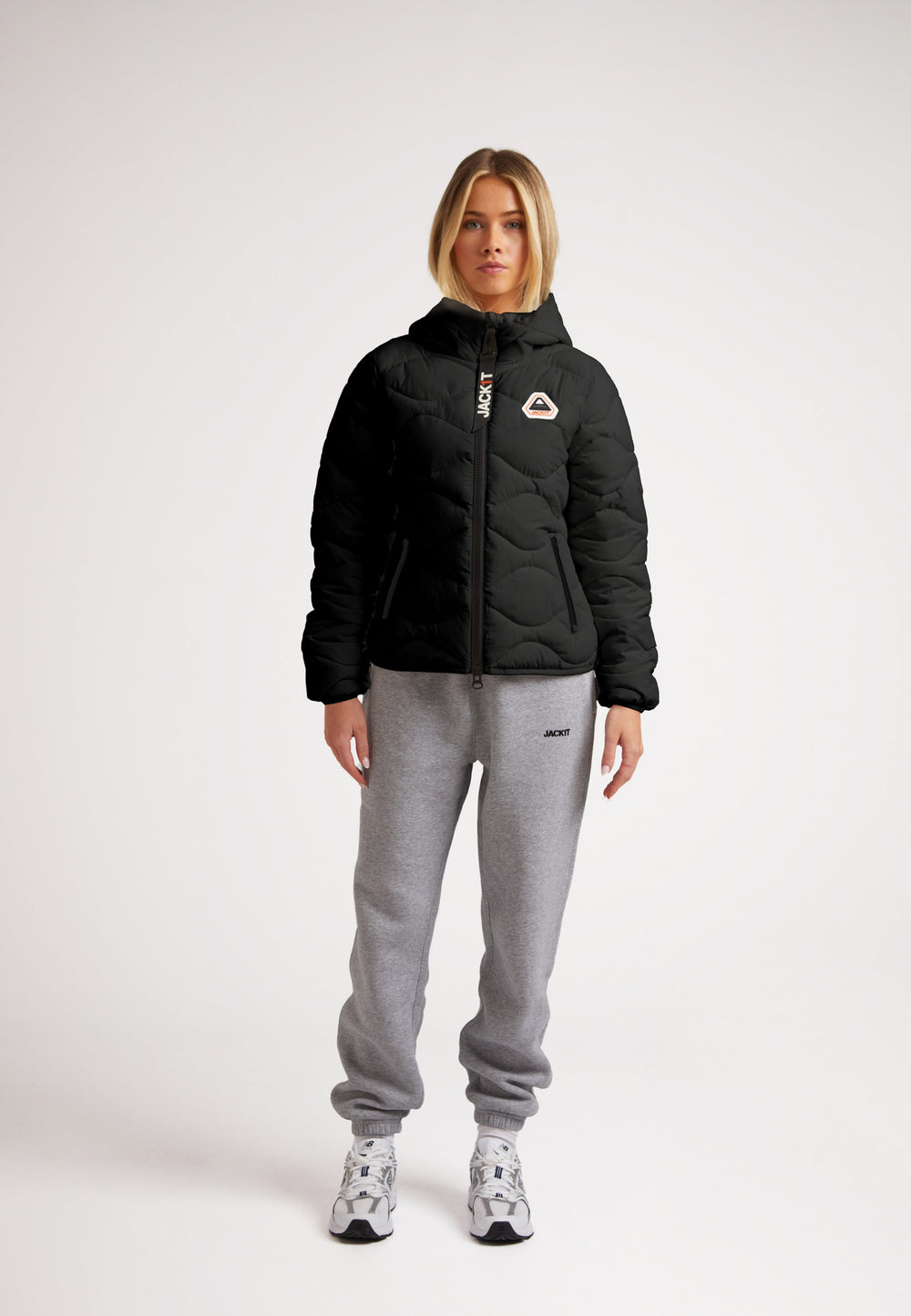 Model wearing ORB1T Quilted Puffer Jacket with onion baffle and soft touch fabric for comfort and style.