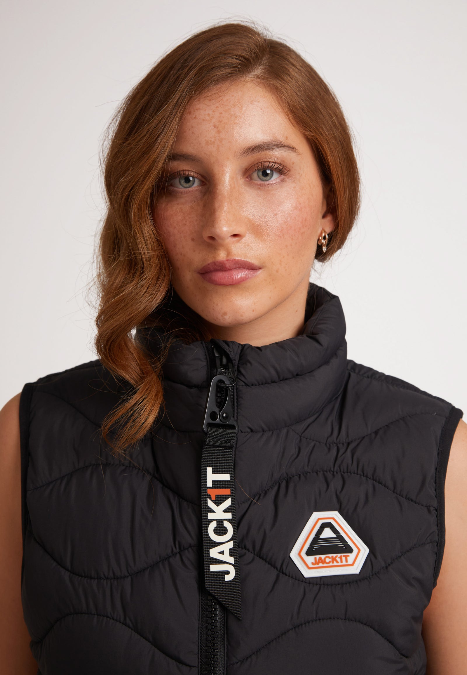 Model wearing the ORB1T Quilted Gilet Black designed for comfort and style.
