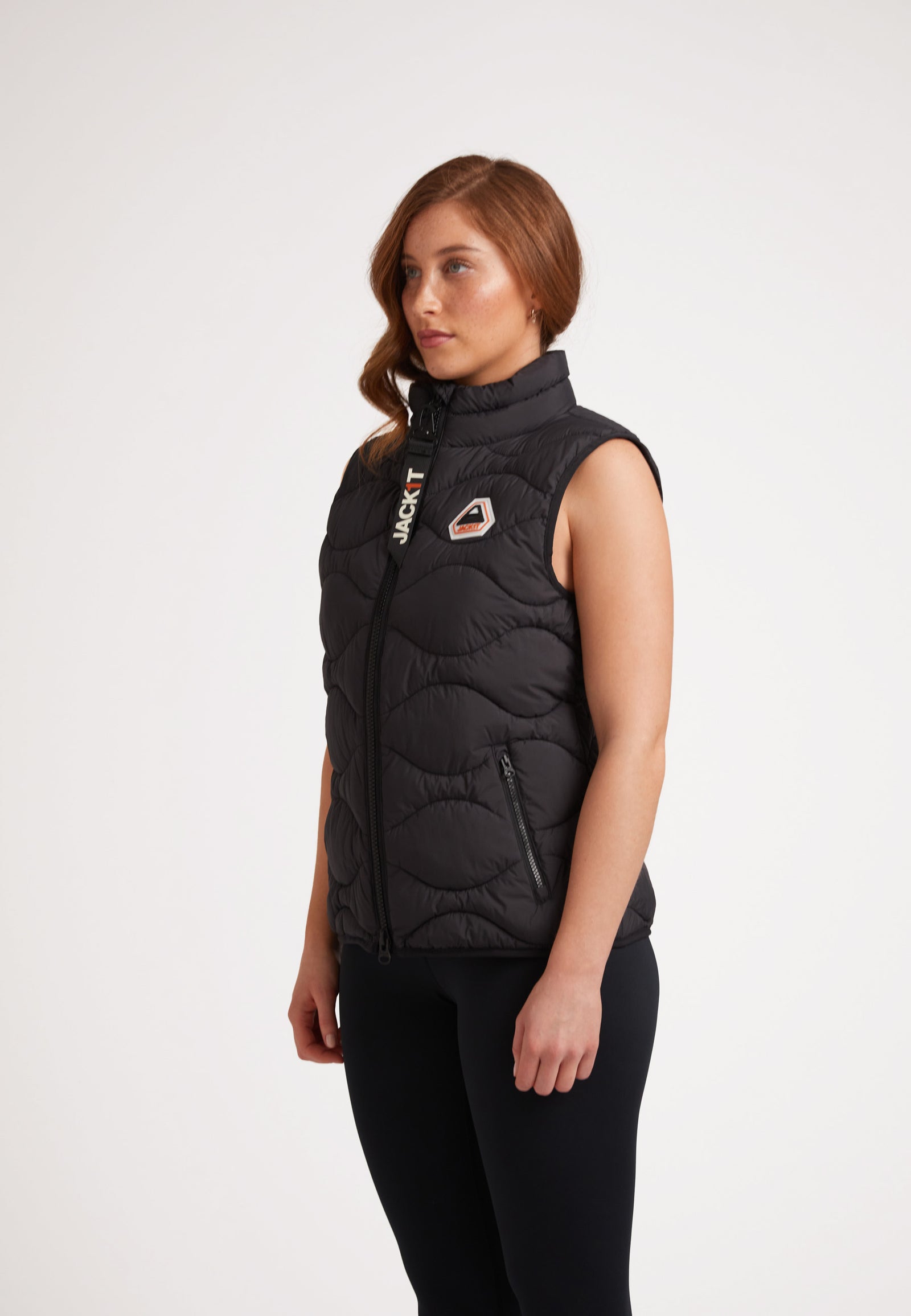 Model wearing ORB1T Quilted Gilet Black, showcasing its sleek design and onion baffling for warmth.
