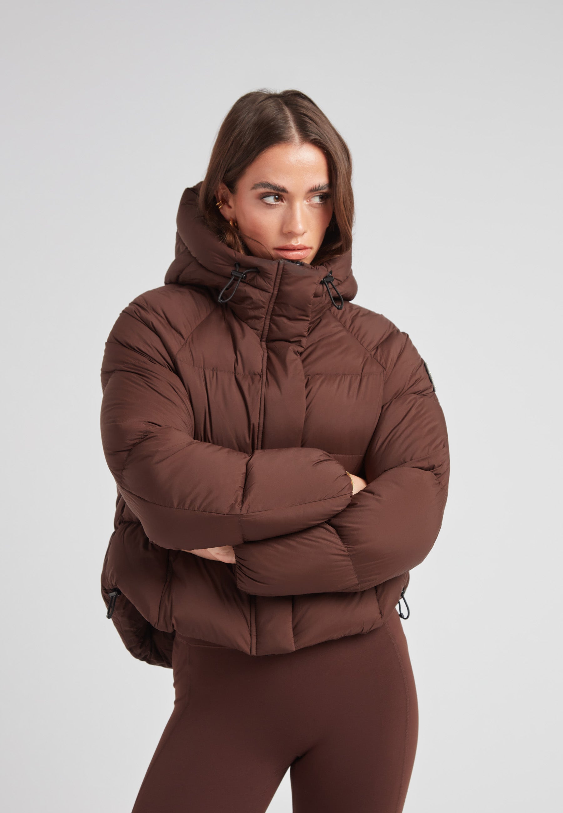Ladies Cloud Crop Down Puffer Jacket in Mid Brown | JACK1T