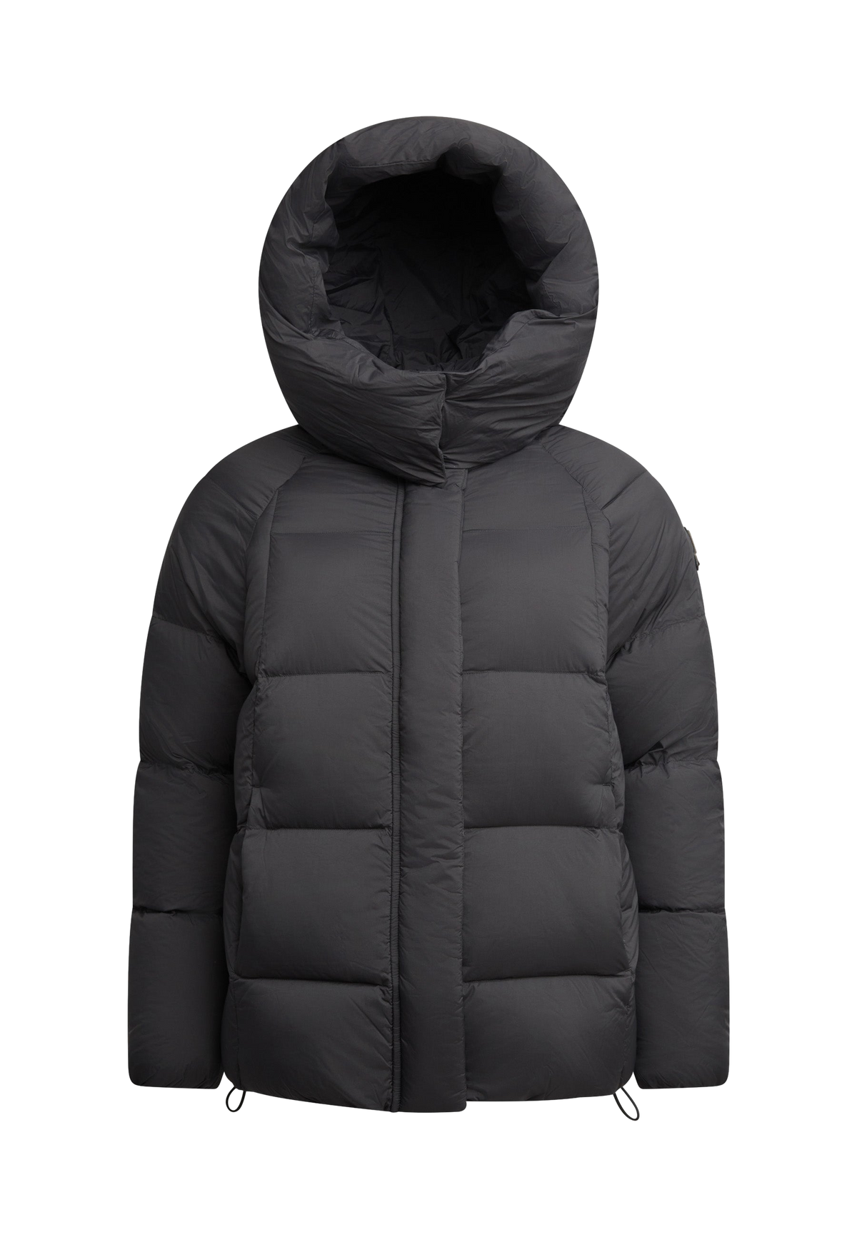 Cloud Prime Longline Down Puffer Jacket Black flat lay swatch