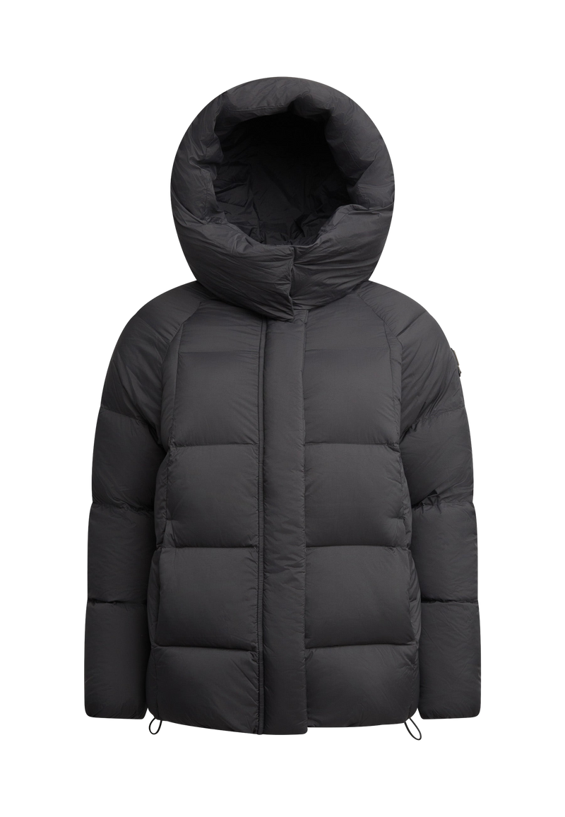 Cloud Prime Longline Down Puffer Jacket Black flat lay swatch