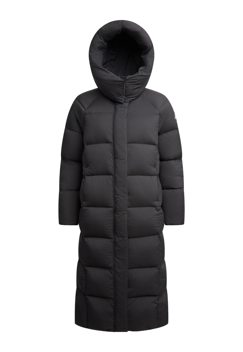 Cloud Ultra Long Down Puffer Coat Black flat lay swatch