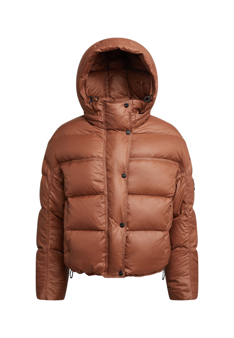 Cloud Boss Down Puffer Jacket Mocha flat lay swatch