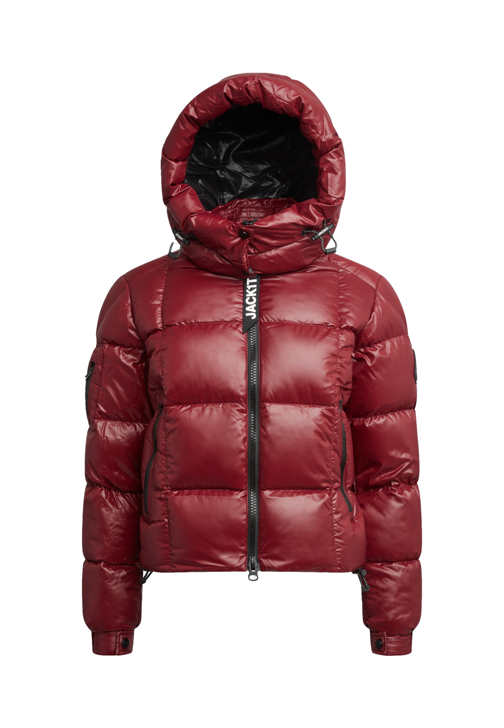 EZ Boxed Crop Down Puffer Jacket Lux Cranberry flat lay swatch