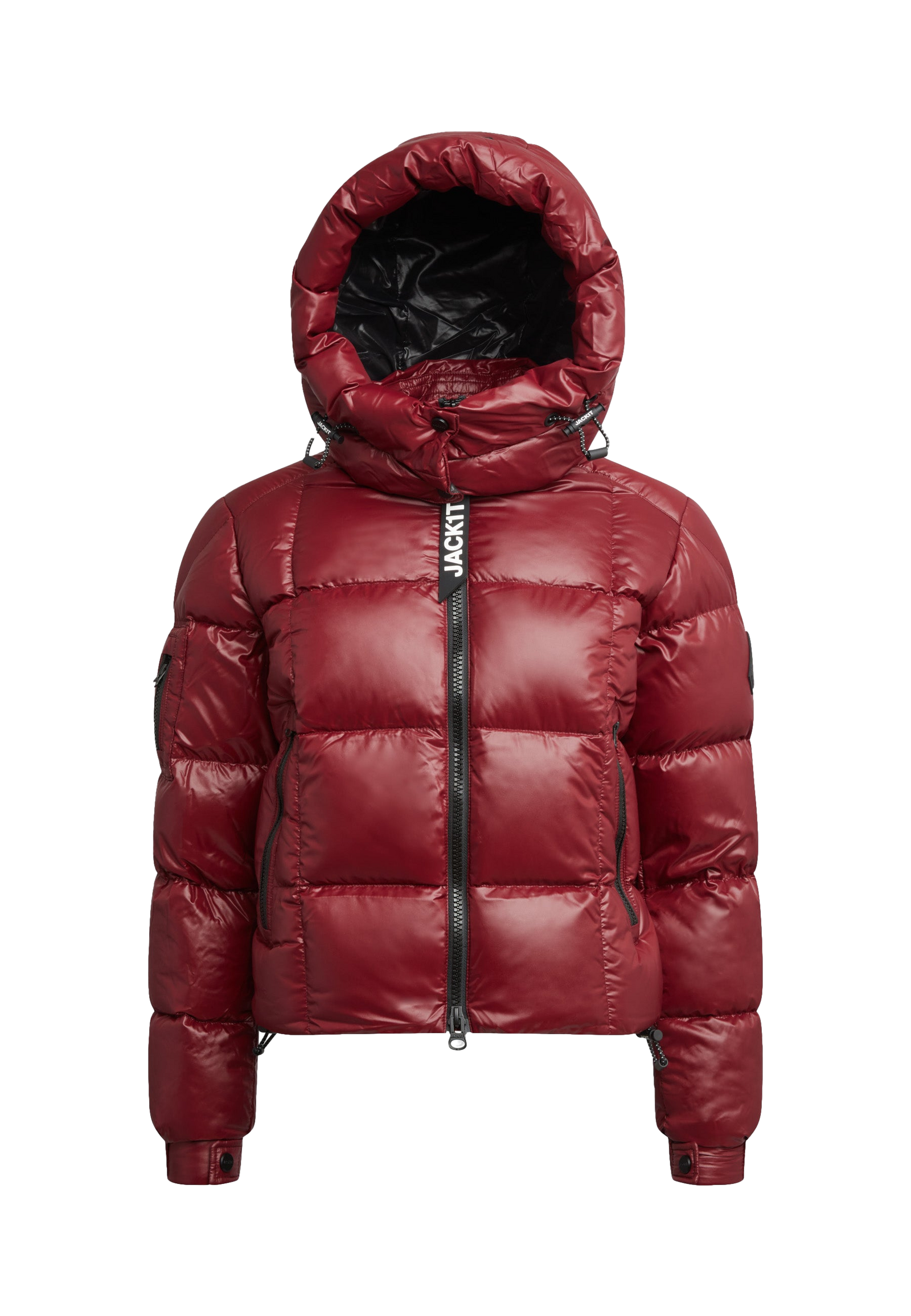 EZ Boxed Crop Down Puffer Jacket Lux Cranberry flat lay swatch