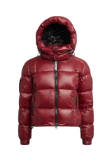 EZ Boxed Crop Down Puffer Jacket Lux Cranberry flat lay swatch