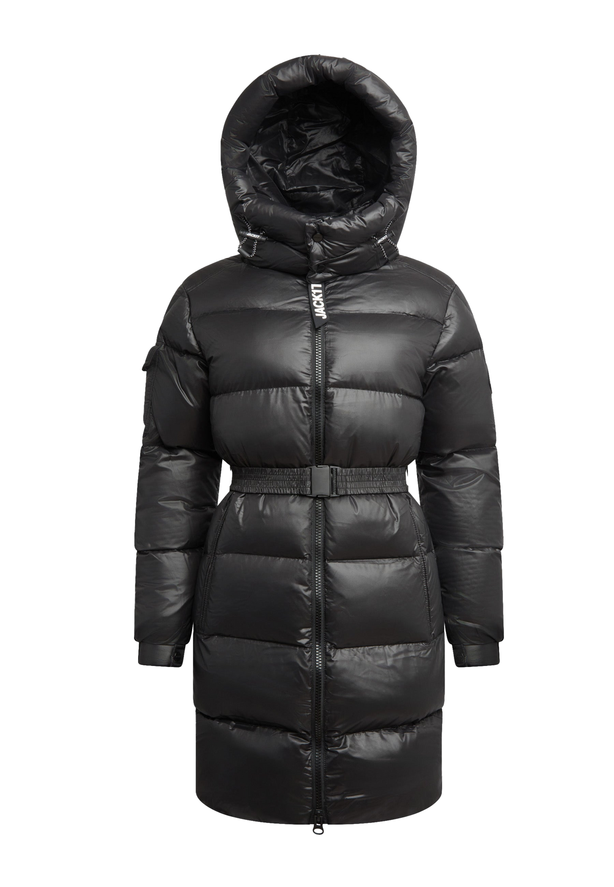 EZ Belted Down Puffer Coat Lux Black flat lay swatch
