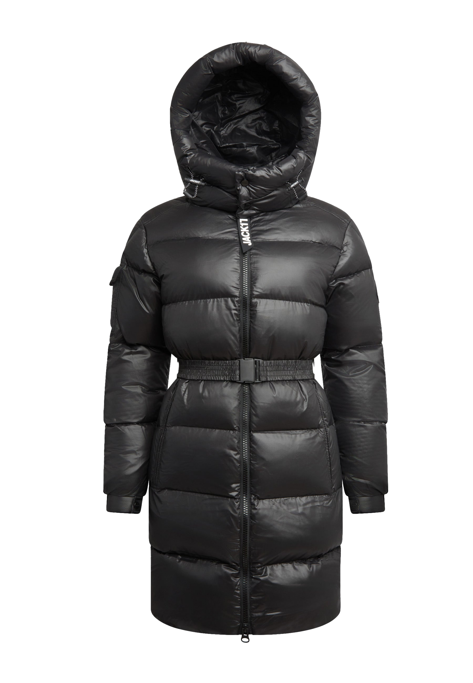 EZ Belted Down Puffer Coat Lux Black flat lay swatch