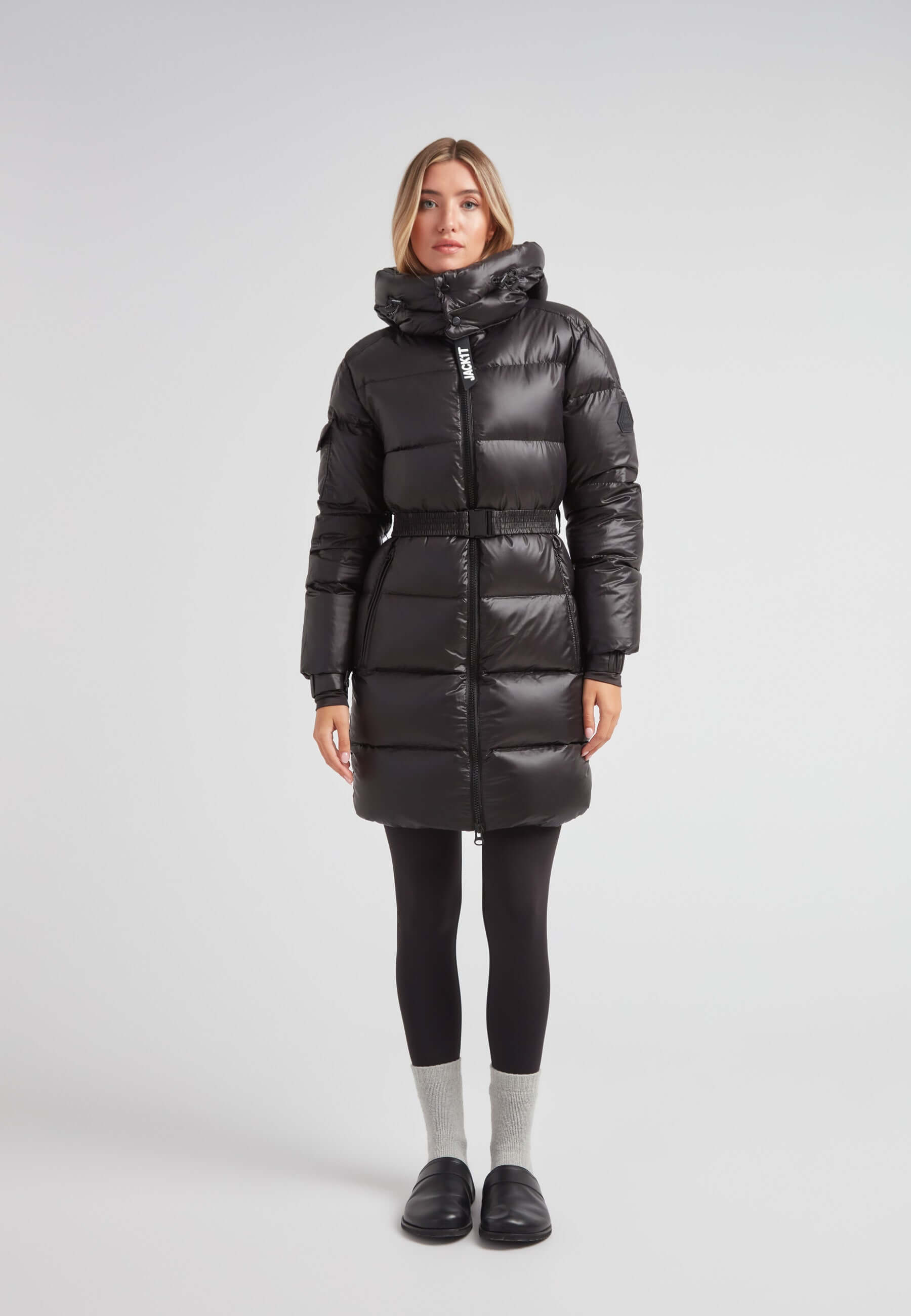 EZ Belted Down Puffer Coat Lux Black | Stylish Winter Wear – JACK1T