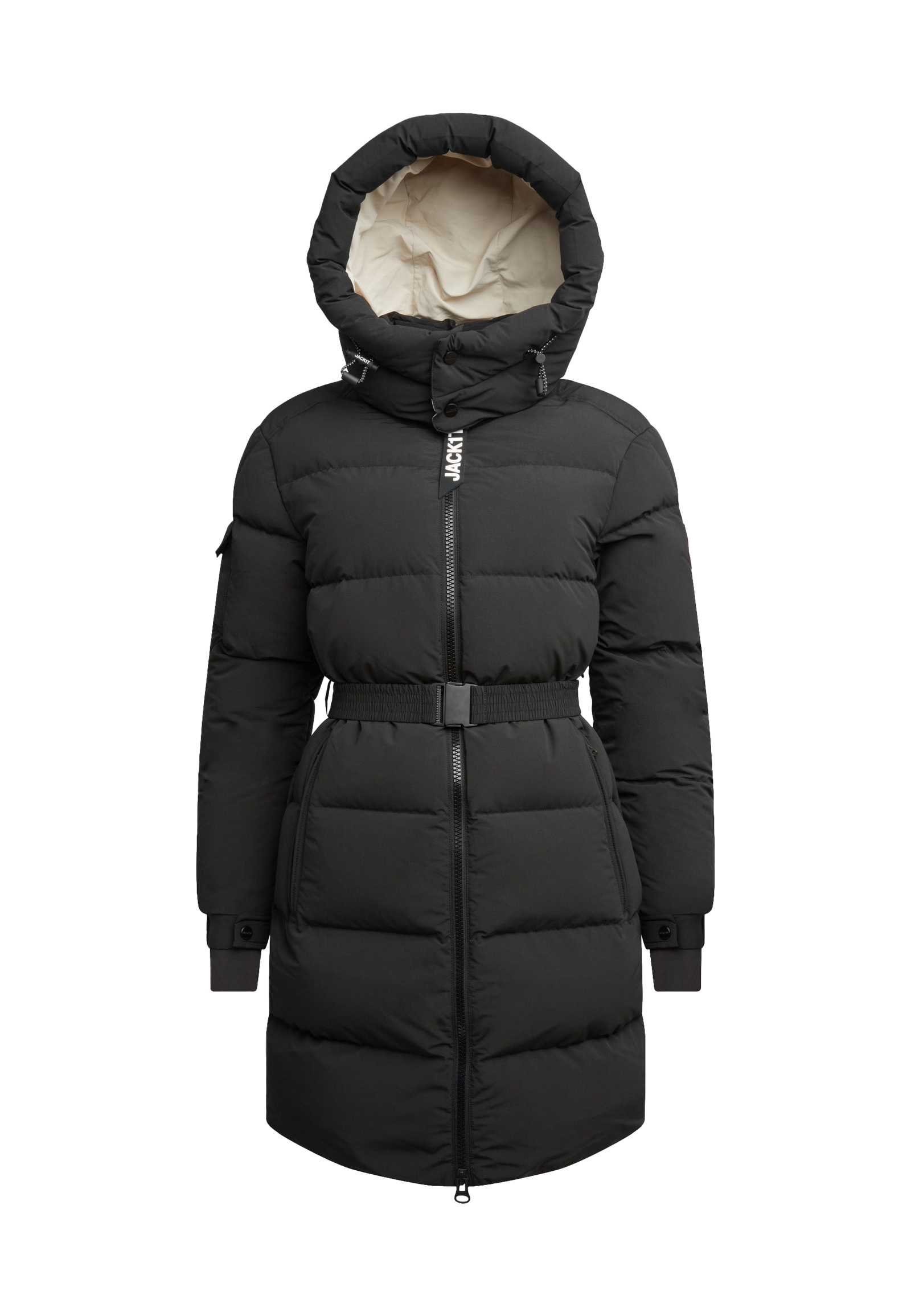 EZ Belted Down Puffer Coat Matt Black flat lay swatch