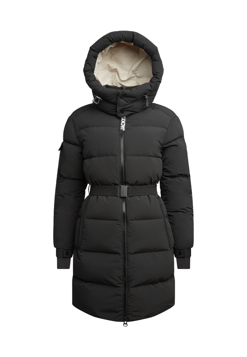 EZ Belted Down Puffer Coat Matt Black flat lay swatch