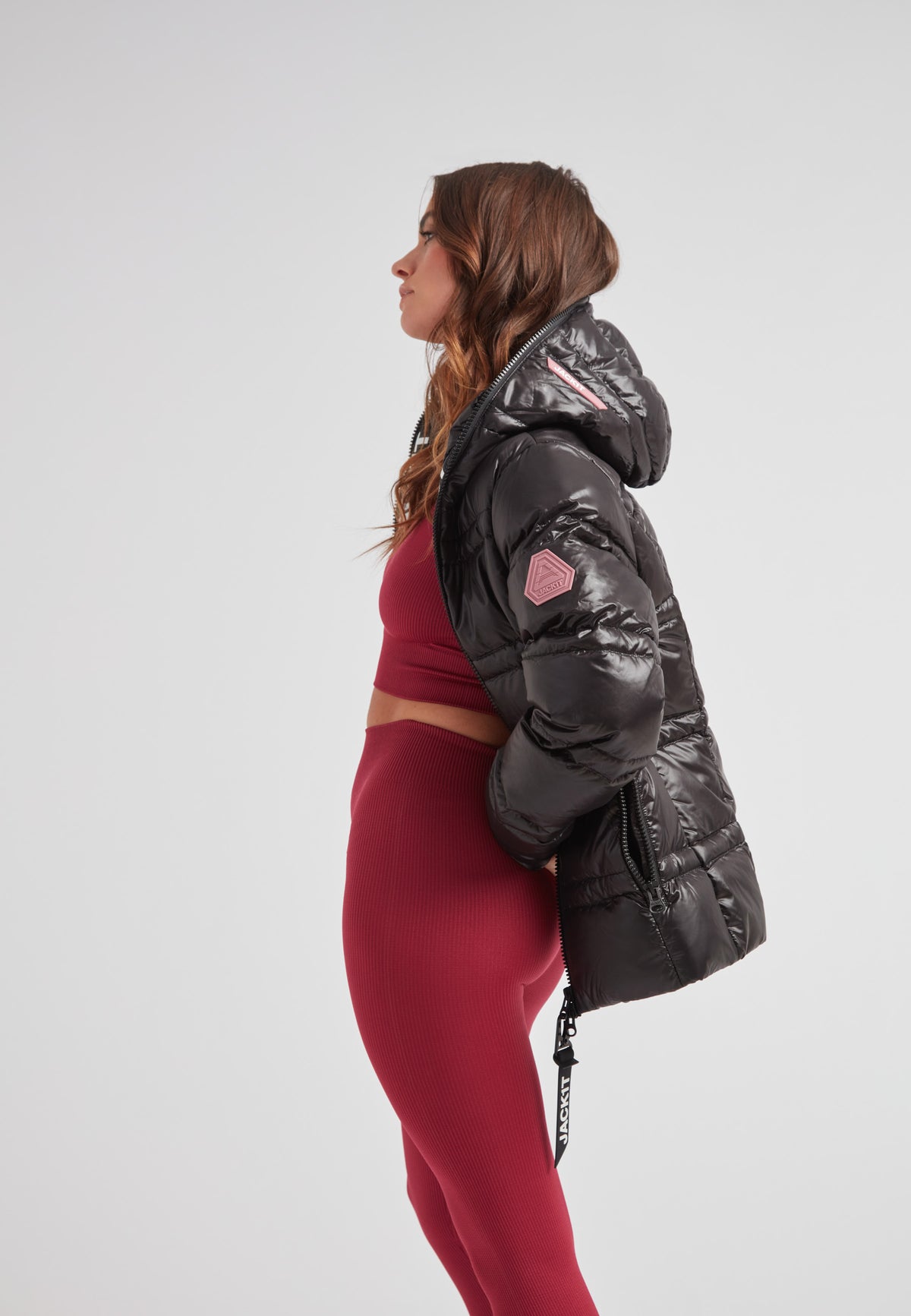 R4D Tramline Puffer Racer Jacket Lux Black worn by model in stylish pose
