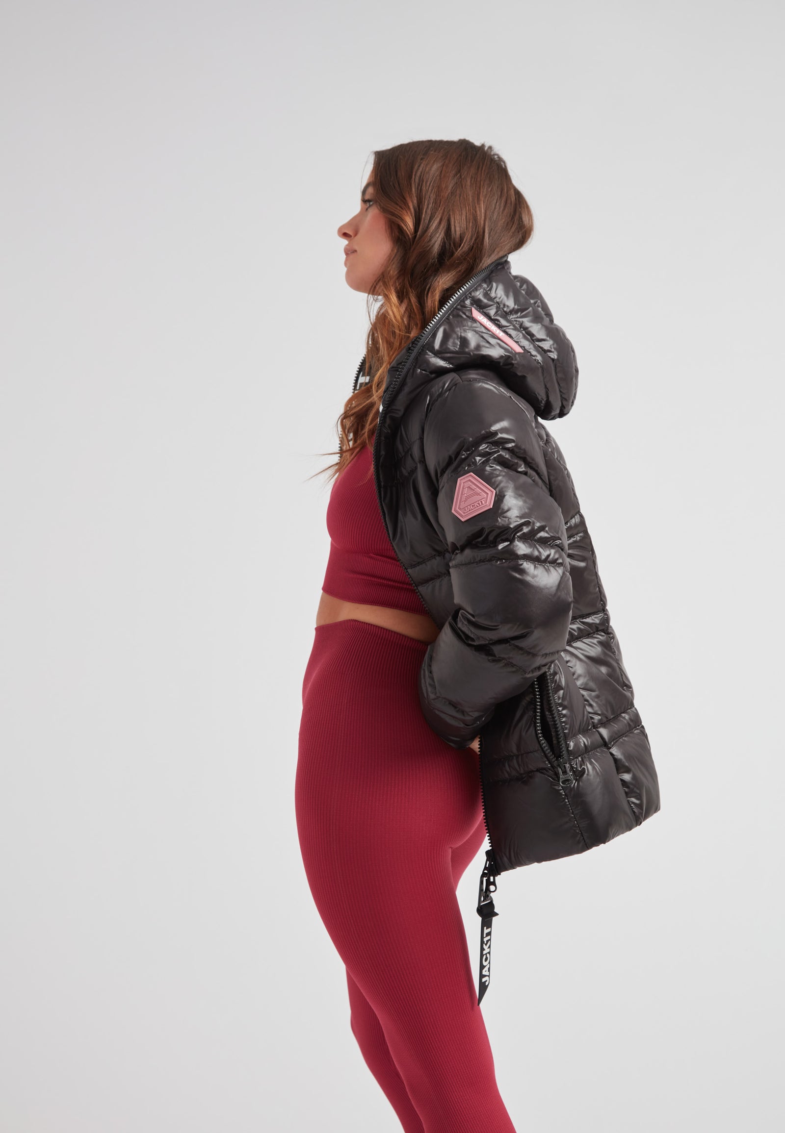 R4D Tramline Puffer Racer Jacket Lux Black worn by model in stylish pose