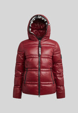 R4D Tramline Puffer Racer Jacket Lux Cranberry front view showcasing bold design and winter-ready features.
