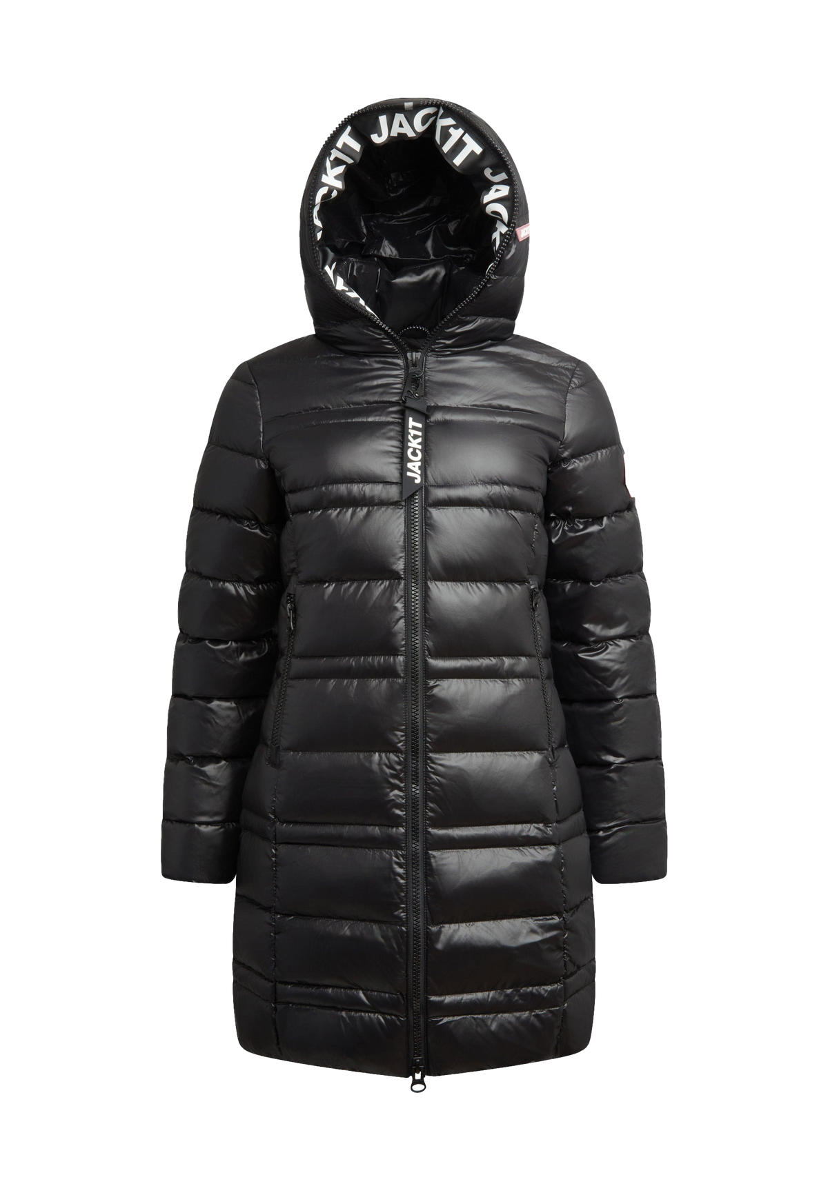 R4D Tramline Down Coat Lux Black flat lay swatch