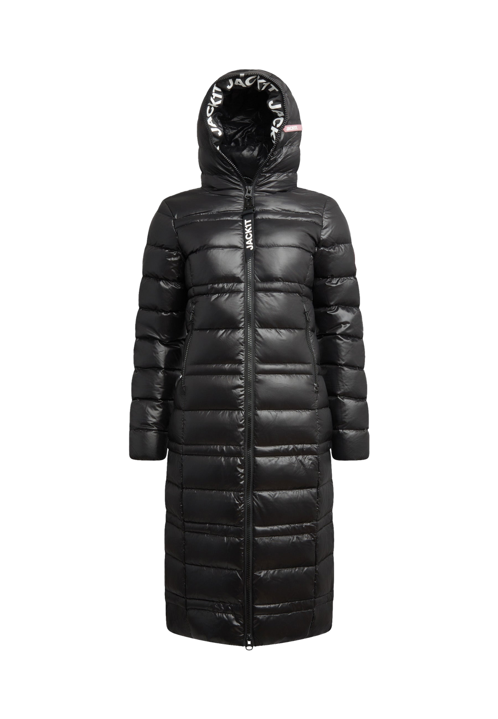 R4D Tramline Extra Long Down Coat Lux Black flat lay swatch