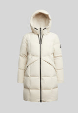 Black Star Puffer Down Coat Stone lightweight insulated coat with adjustable waist and hooded design.