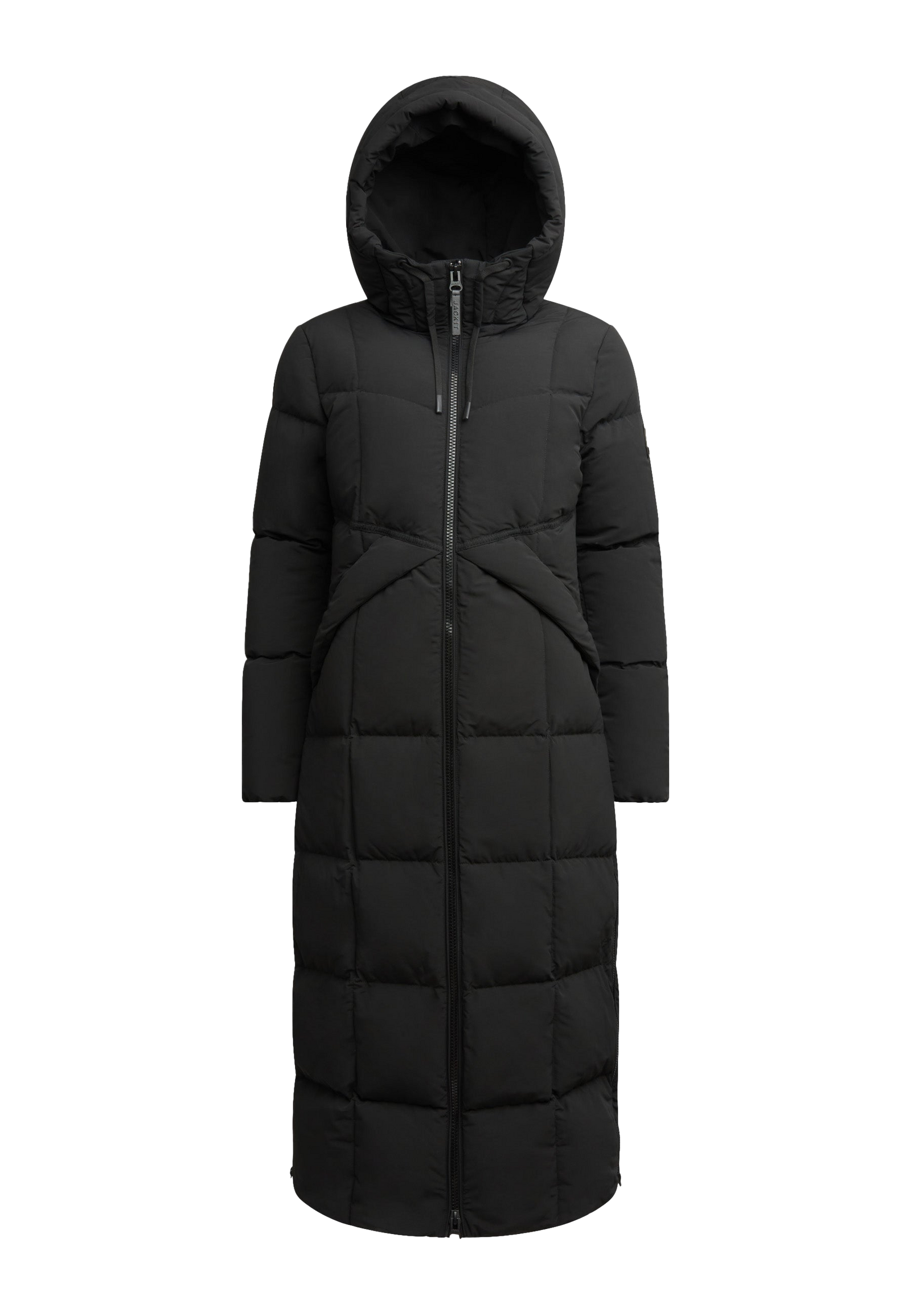 Black Star Extra Long Down Coat Matt Black flat lay swatch