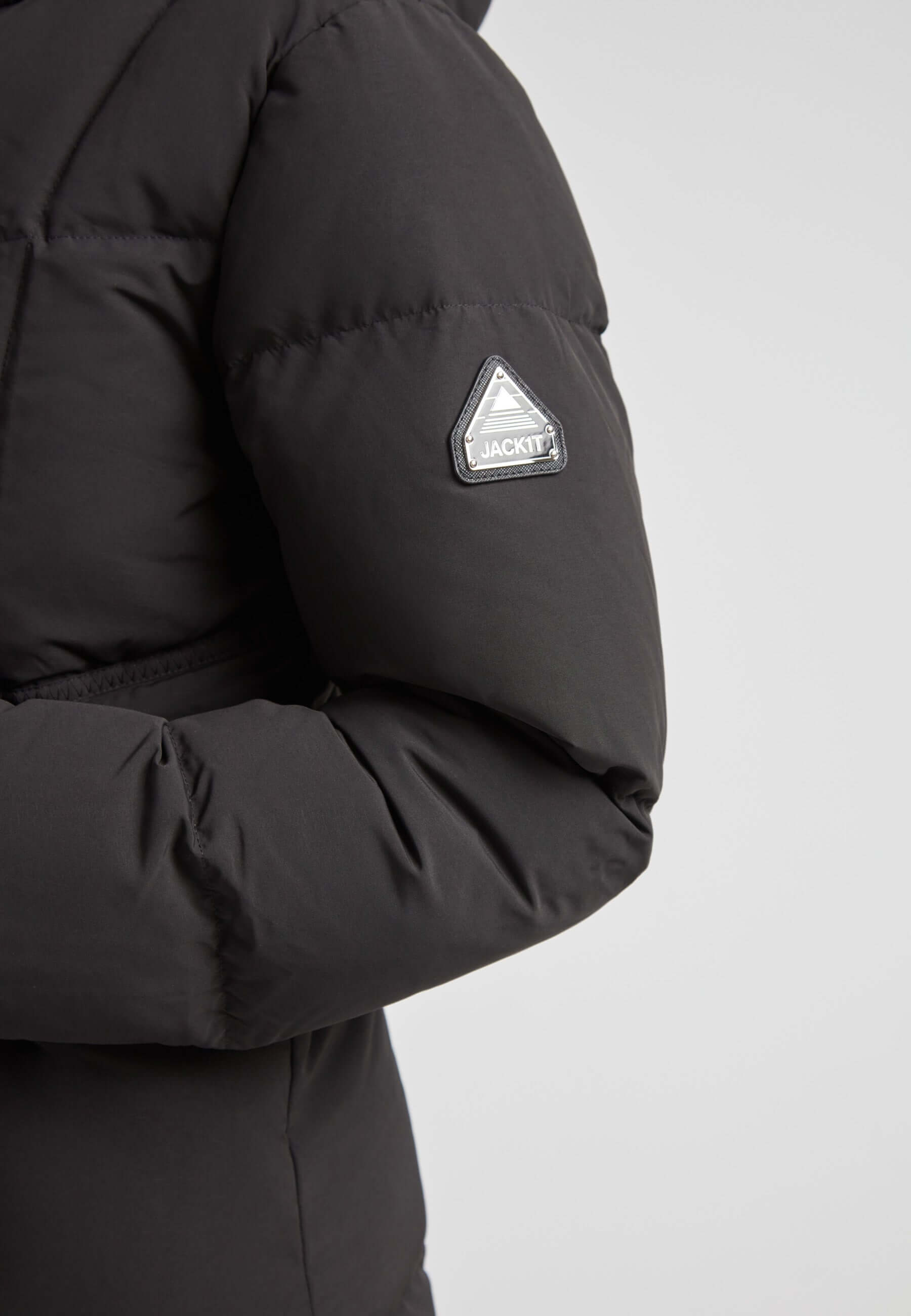 Black Star Extra Long Down Coat Matt Black | JACK1T