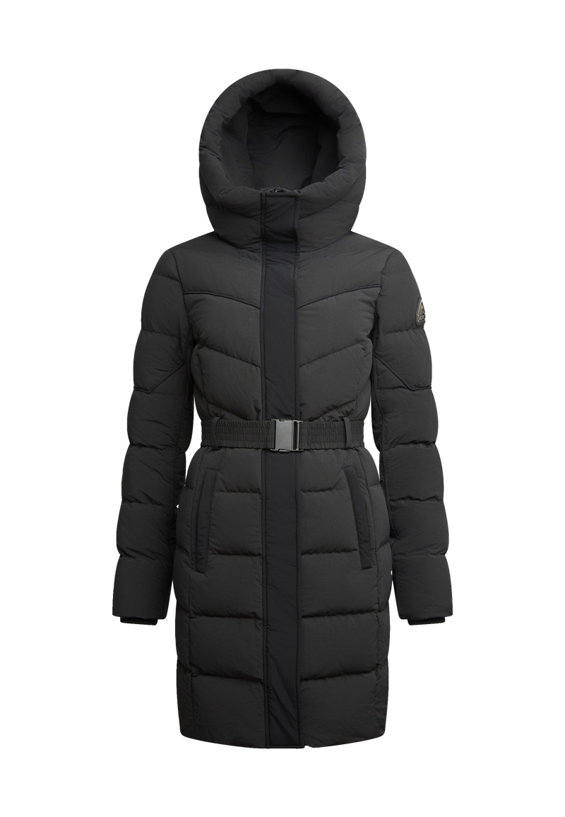 Diamond Belted Down Coat Matt Black flat lay swatch