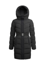 Diamond Belted Down Coat Matt Black flat lay swatch