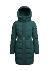 Diamond Belted Down Coat Matt Emerald flat lay swatch