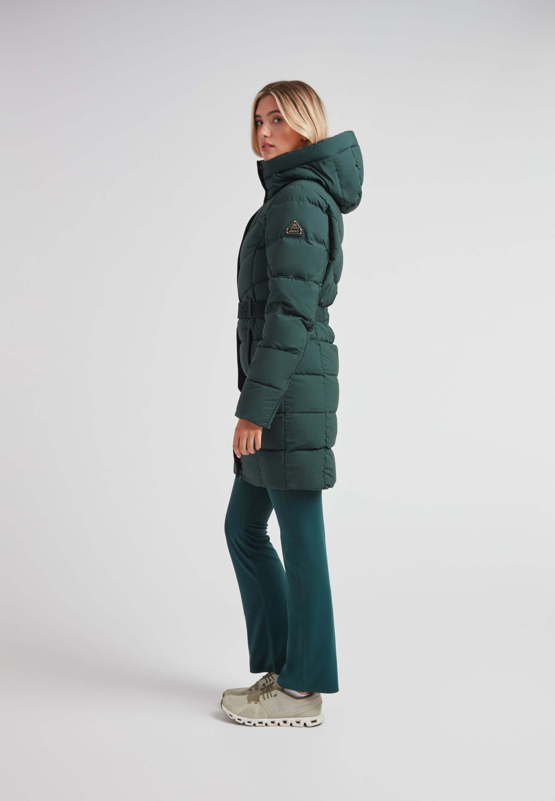 Diamond Belted Down Coat Matt Emerald | Stylish Winter Wear – JACK1T