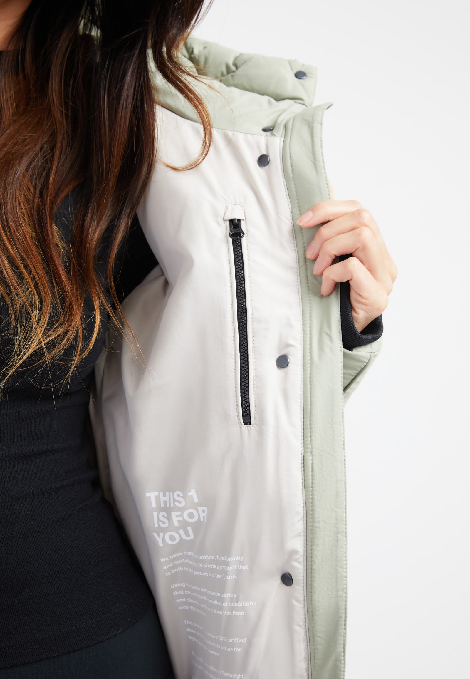 Star Shower Down Puffer Jacket Sage detail shot by JACK1T