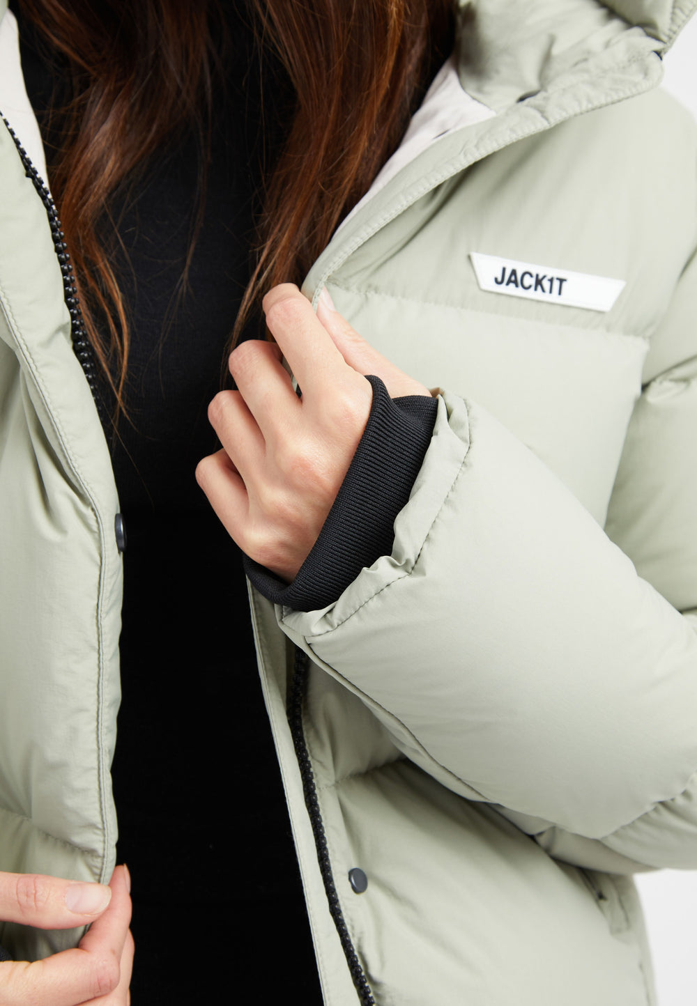 Star Shower Down Puffer Jacket Sage detail shot by JACK1T