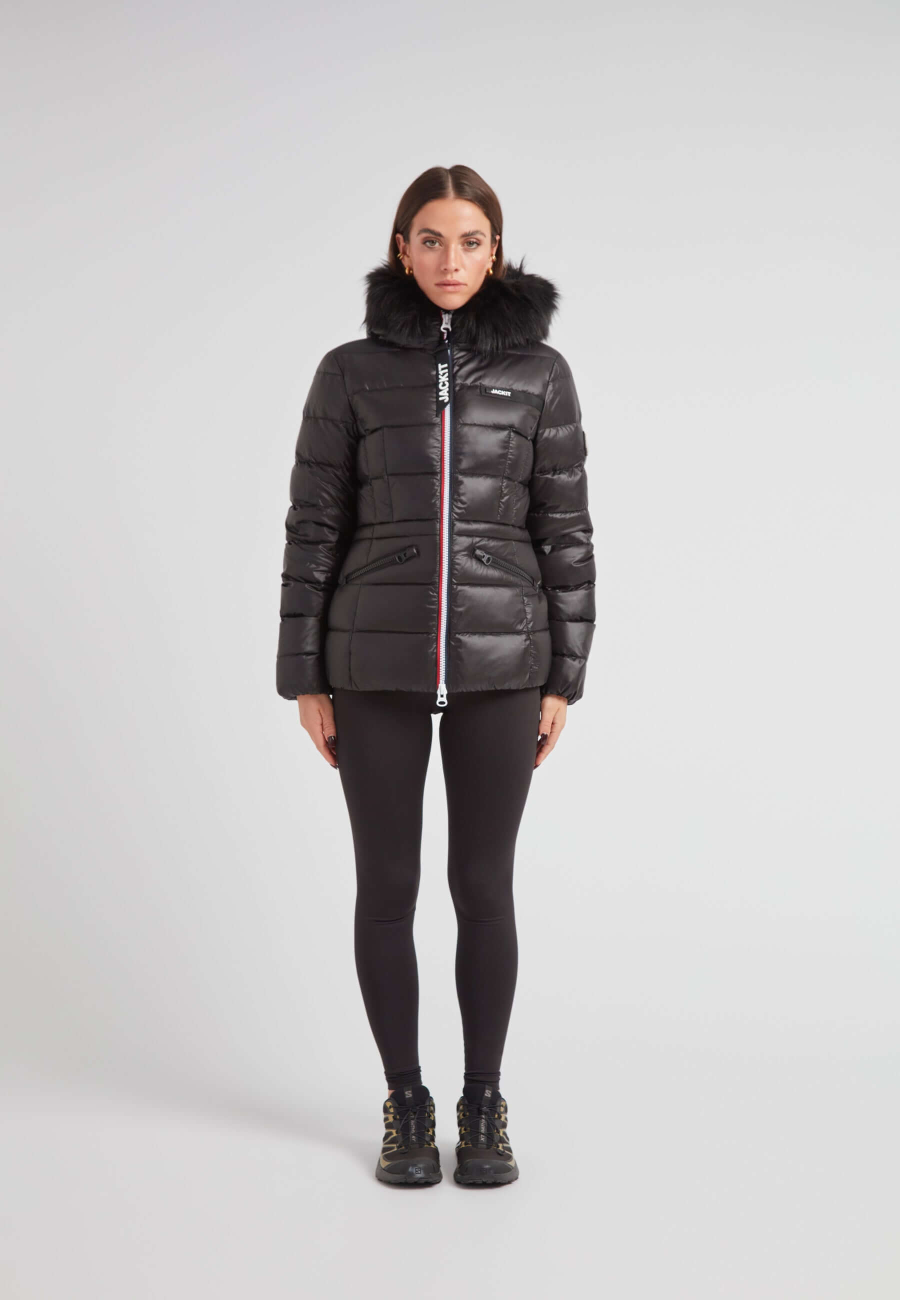 Black Puffer Jacket With Fur Hood - R4D Tricolore Racer – JACK1T
