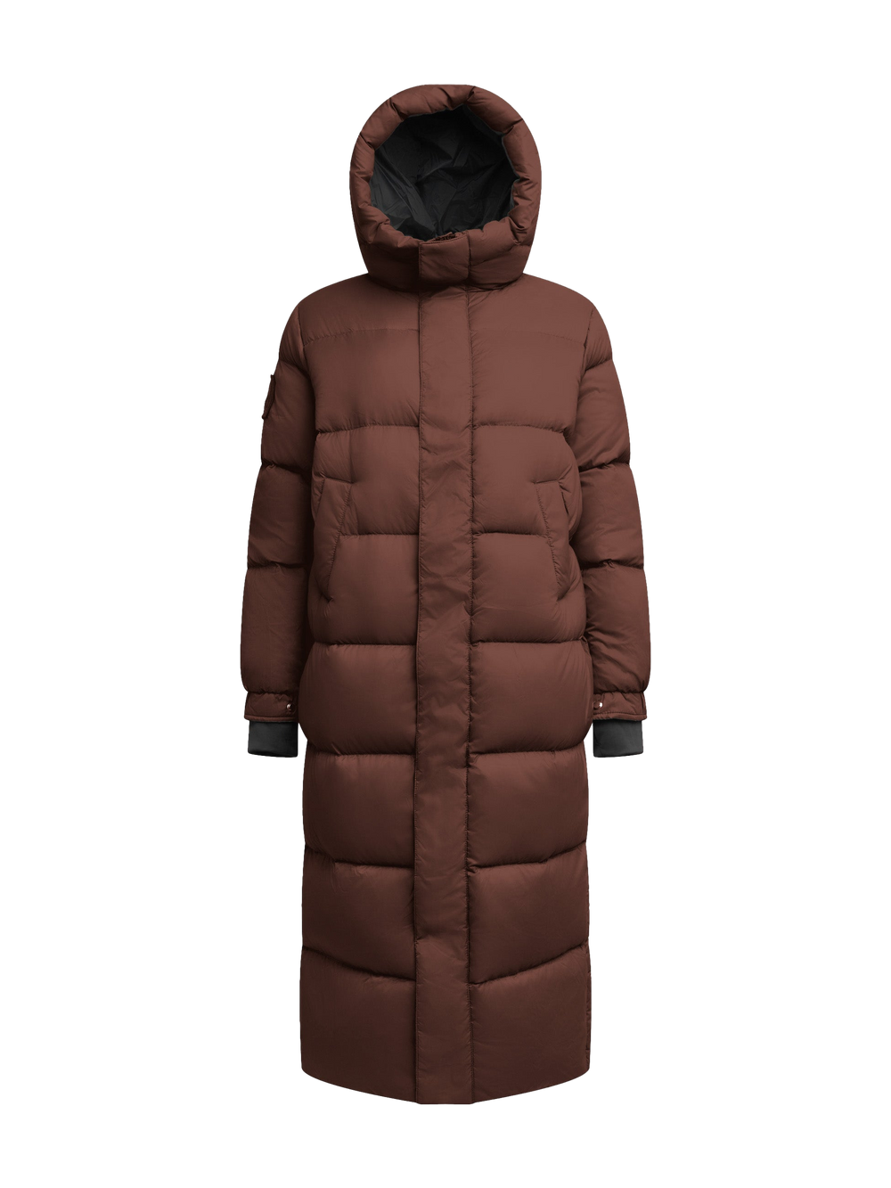 Cocoon Ultra Long Down Coat Mid Brown flat lay swatch