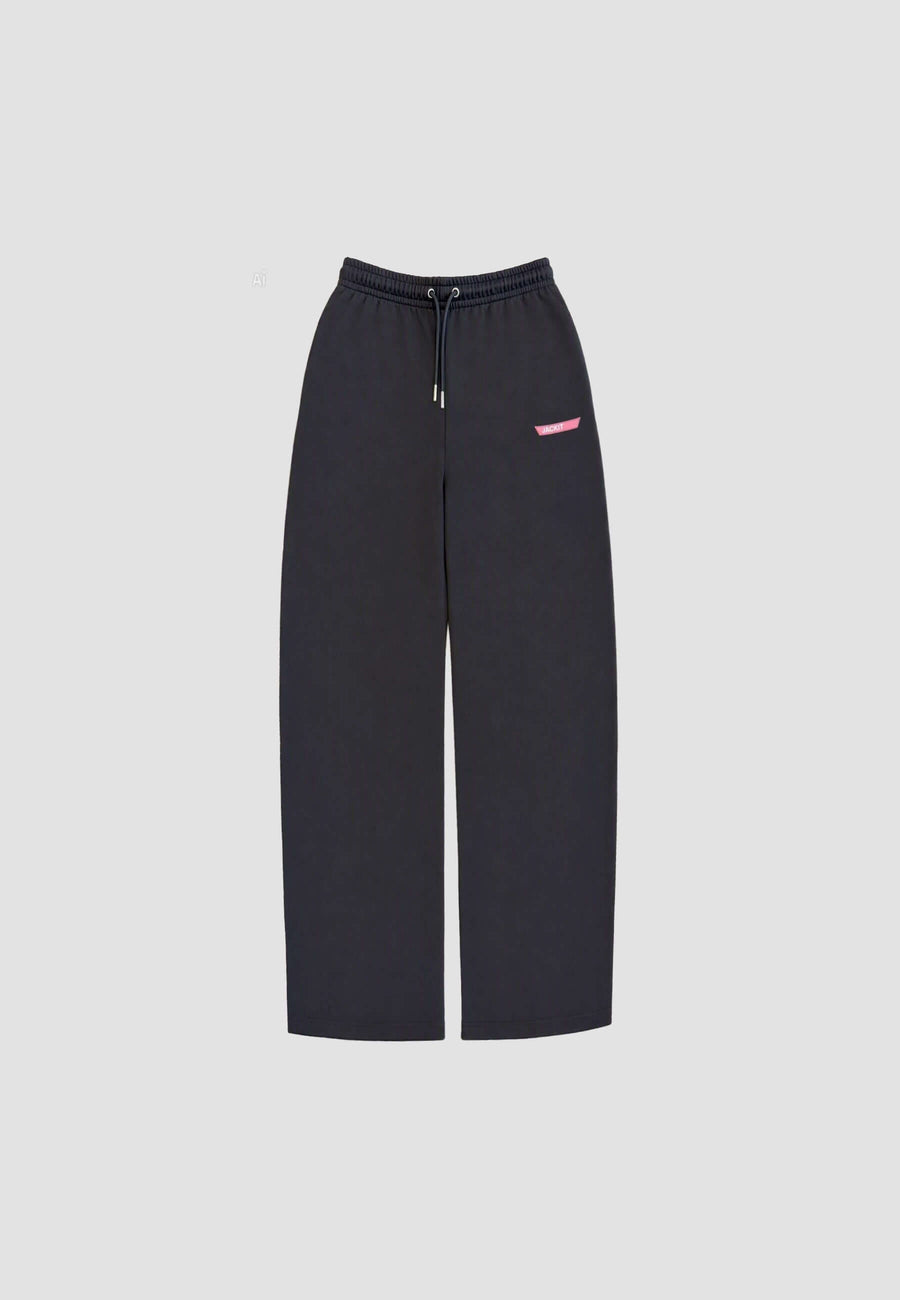Wide-leg black joggers with elasticated waistband and side pocket in stylish design.