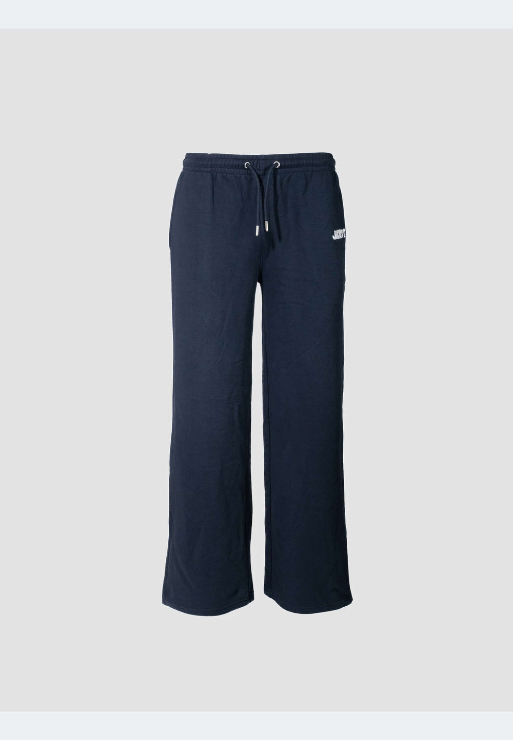 Navy joggers featuring a relaxed wide-leg silhouette and elasticated waistband for comfortable everyday wear.