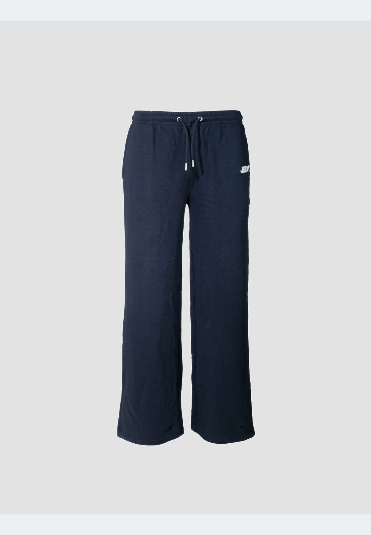 Navy joggers featuring a relaxed wide-leg silhouette and elasticated waistband for comfortable everyday wear.