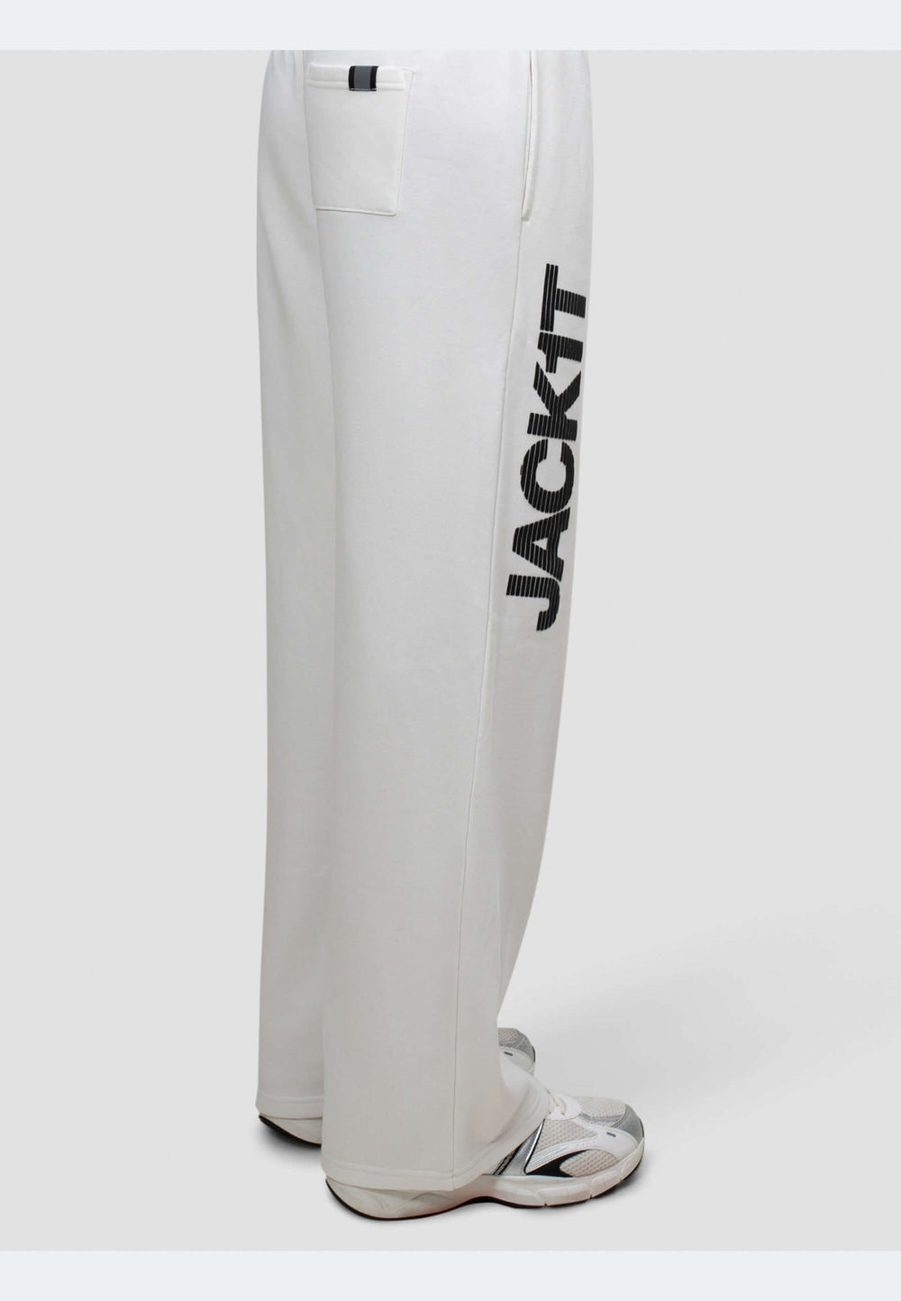 off white joggers with wide-leg silhouette and JACK1T branding on the side