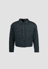 Womens Quilted Shirt Jacket in Black with chest pockets and lightweight fabric