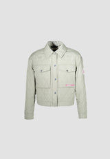 Womens Quilted Shirt Jacket in Sage with a lightweight design and side entry chest pockets.