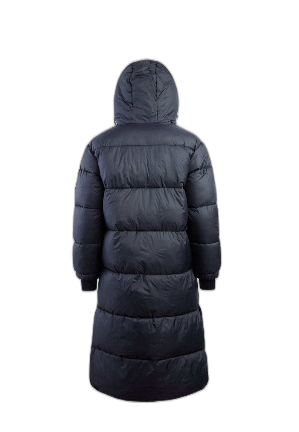 Back view of the Helio Ultra Long extra long puffer coat, designed for warmth and comfort with a full length silhouette.