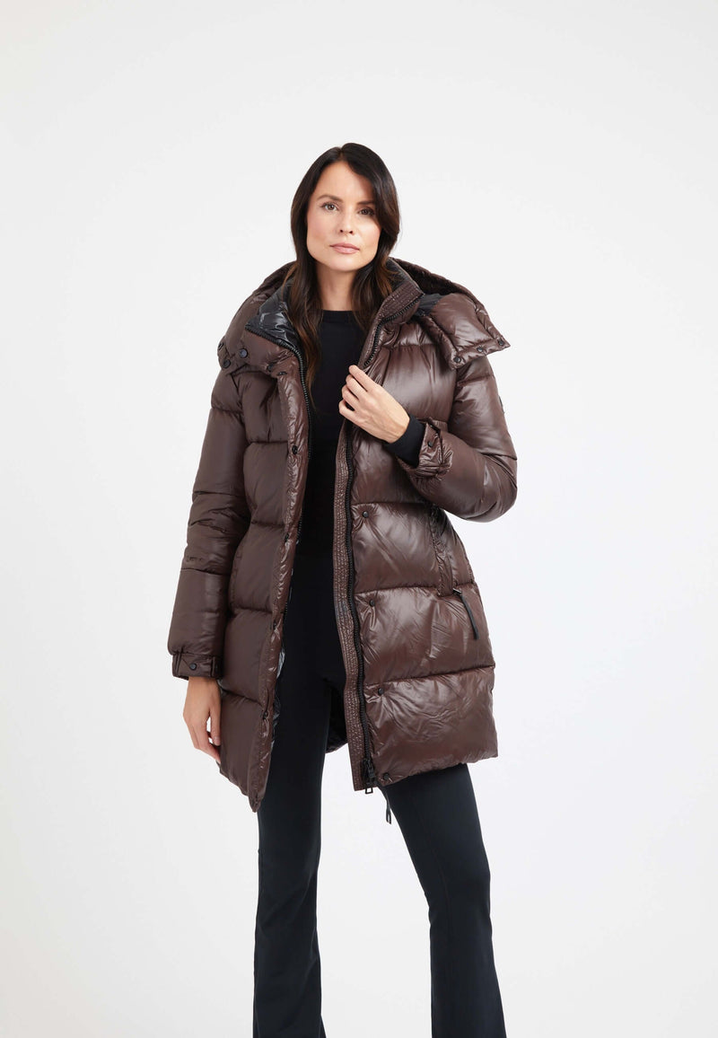 EZ Colonia Coat Chocolate Brown on model front view by JACK1T