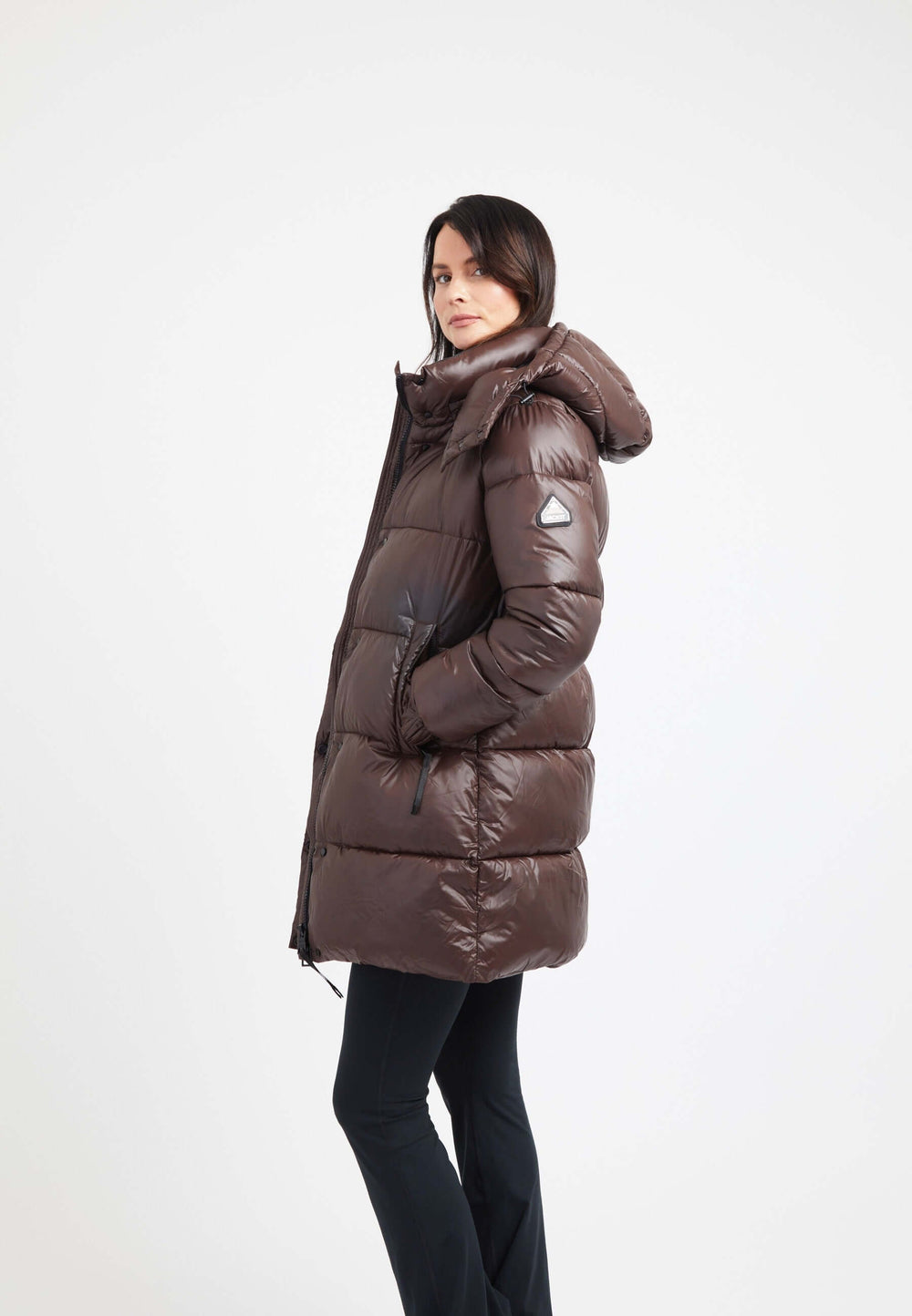 EZ Colonia Coat Chocolate Brown on model back view by JACK1T