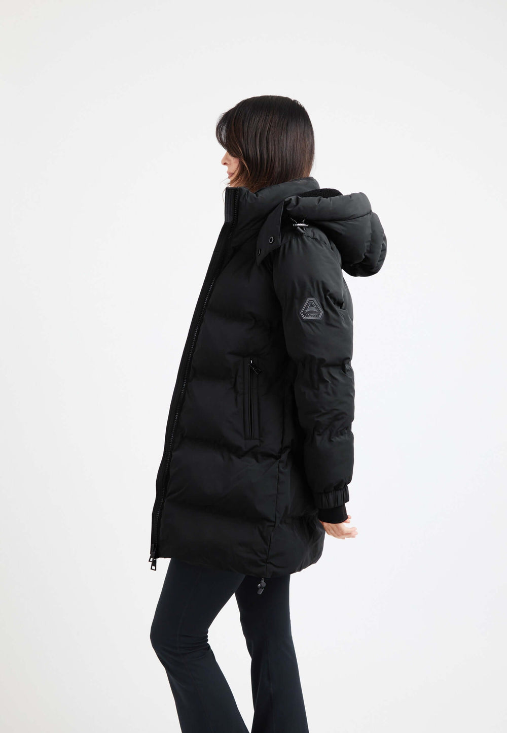 EZ Bonded Coat Black on model back view by JACK1T