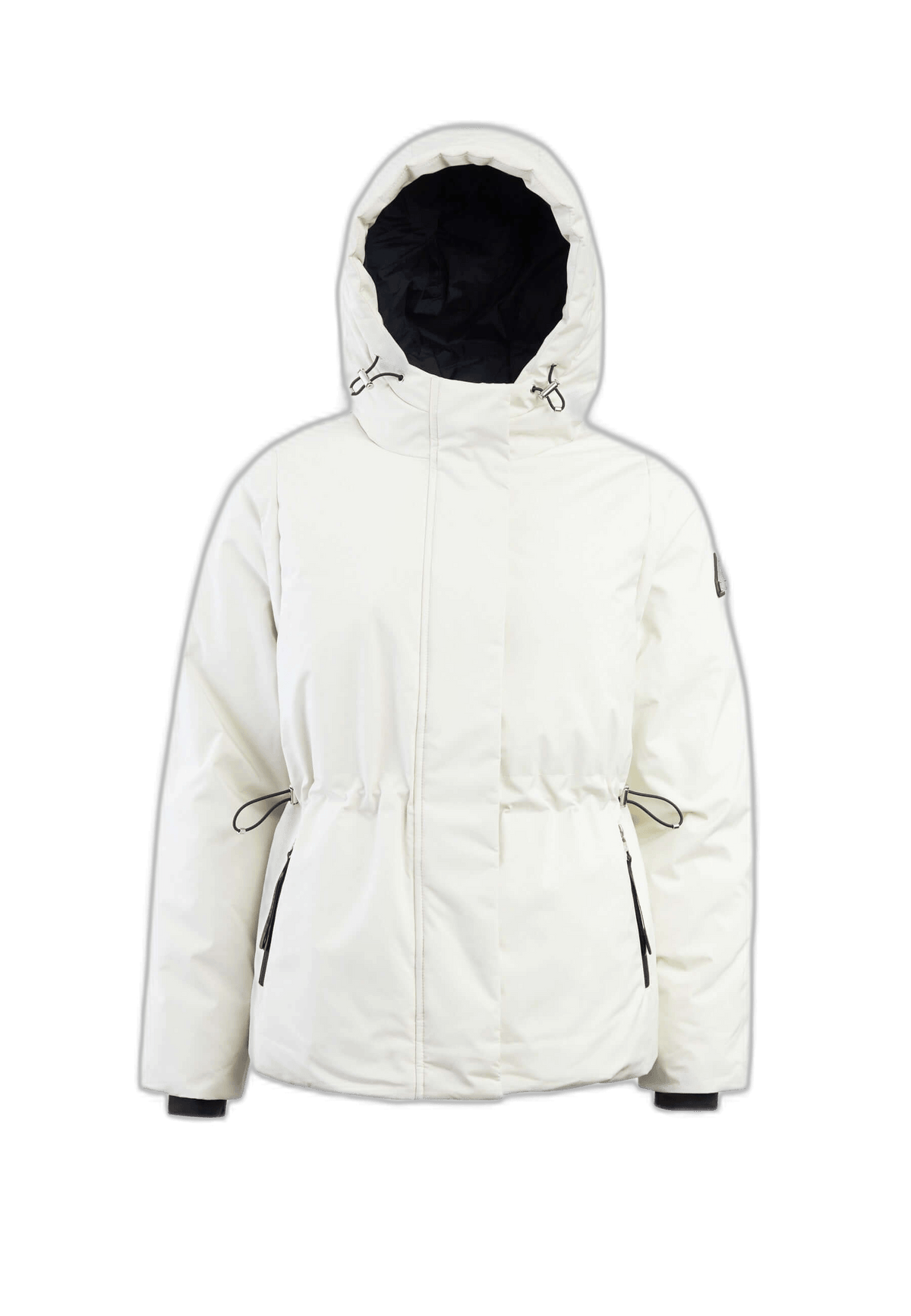 Supernova Hood Cream - womens short puffer coat with adjustable waist and premium insulation.
