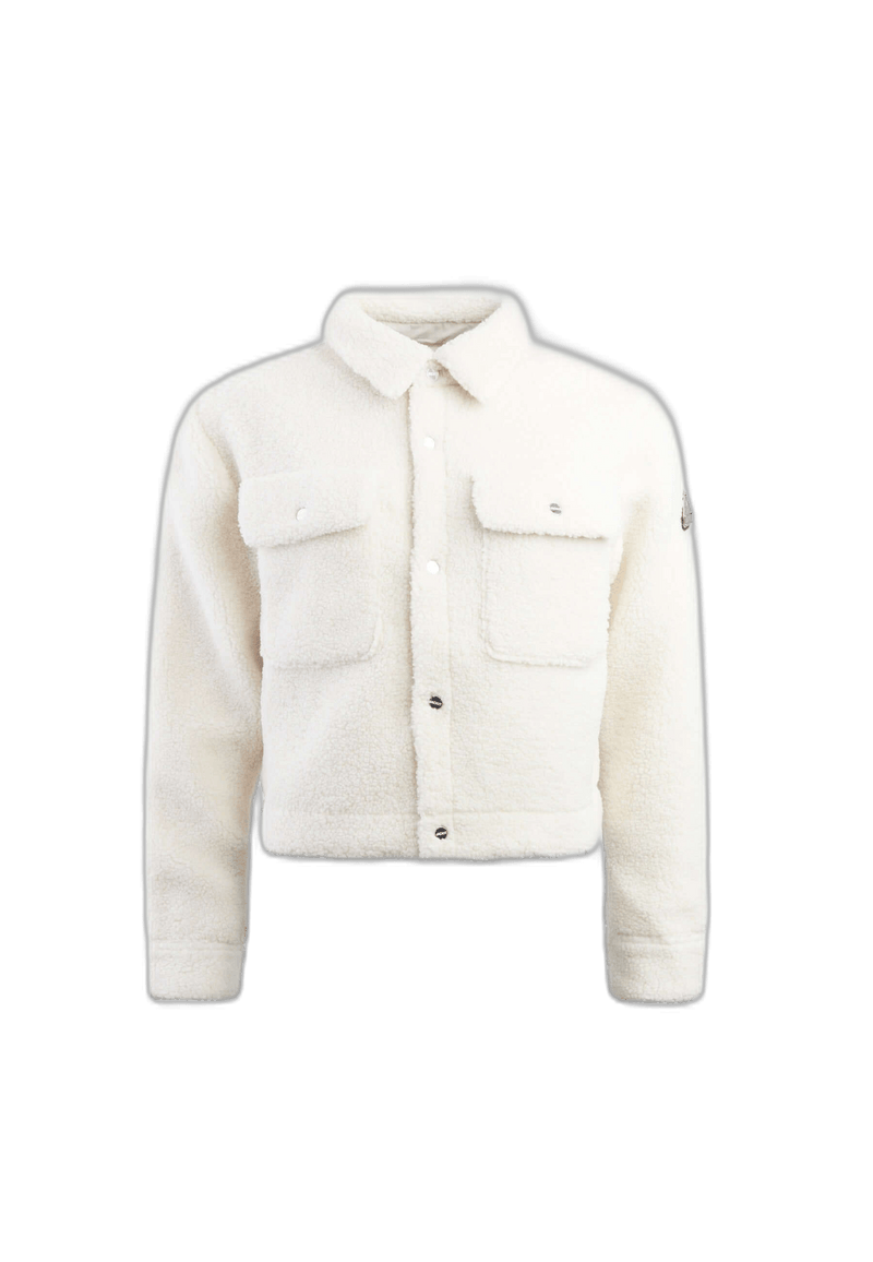 Cropped Sherpa Shirt Jacket Almond Milk flat lay swatch