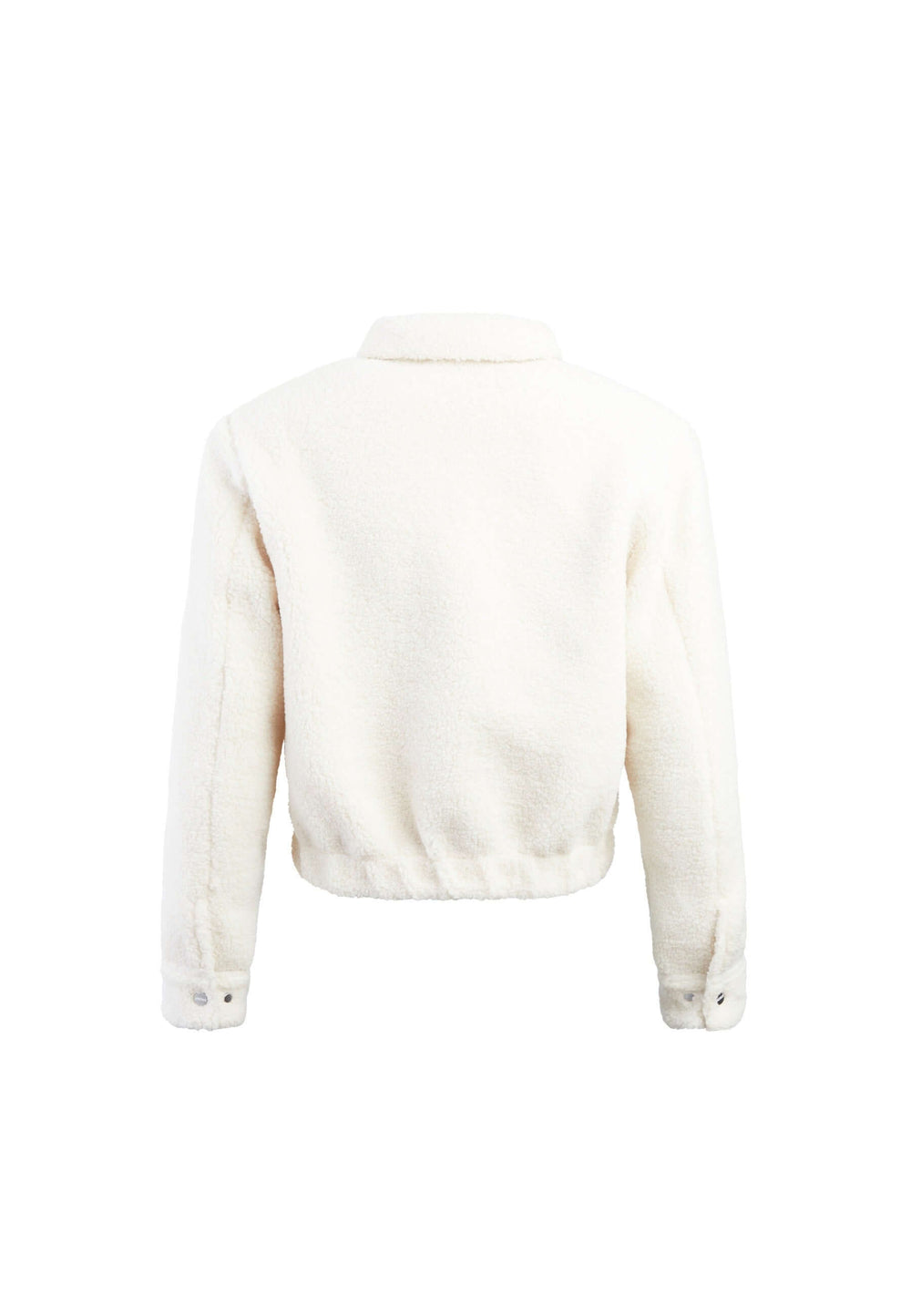 Cropped Sherpa Shirt Jacket Almond Milk flat lay swatch