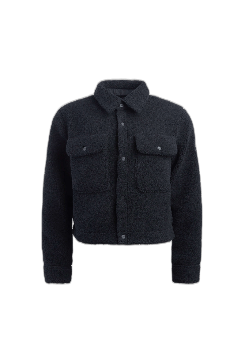 Cropped Sherpa Shirt Jacket Black flat lay swatch