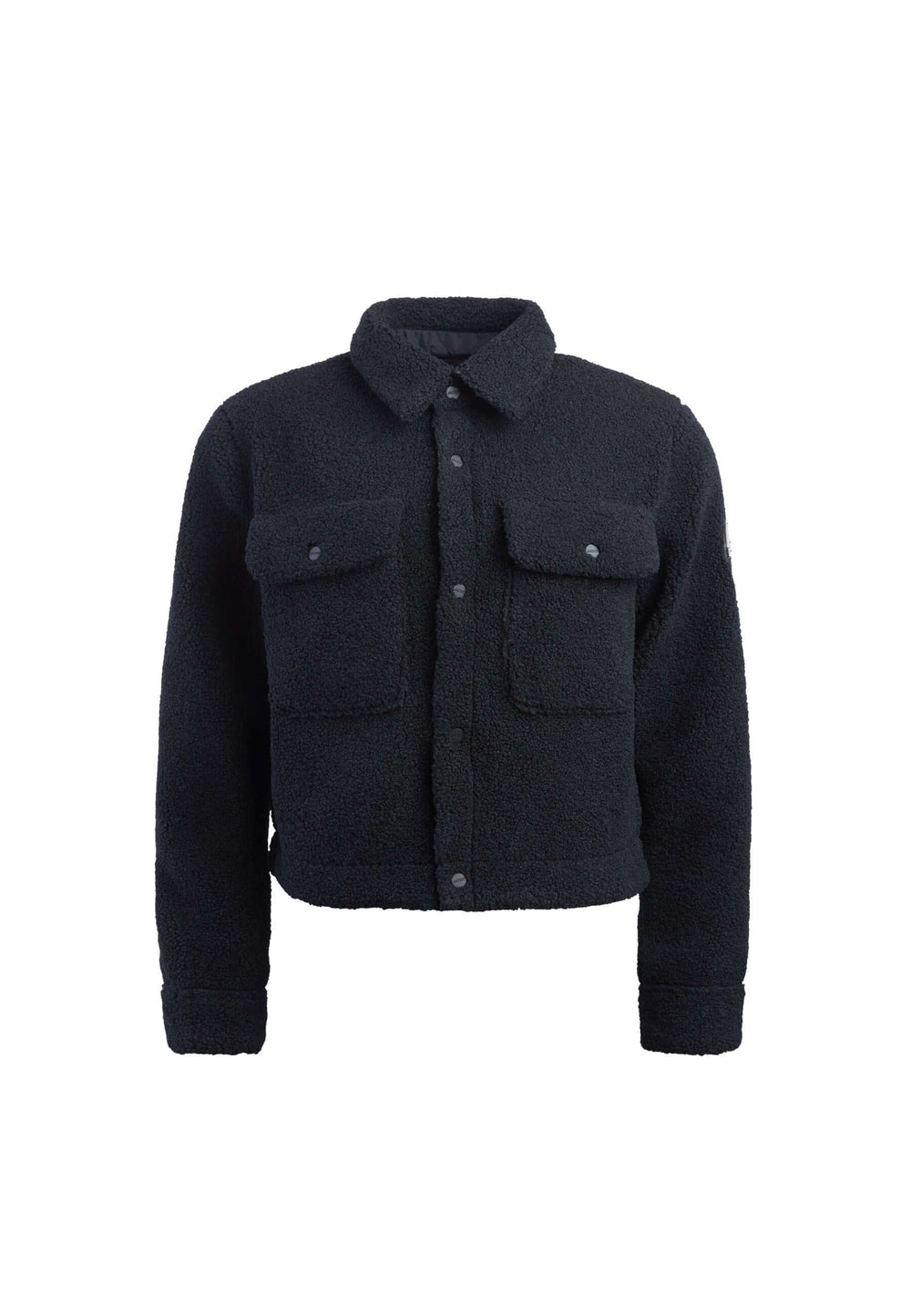 Cropped Sherpa Shirt Jacket Black flat lay swatch