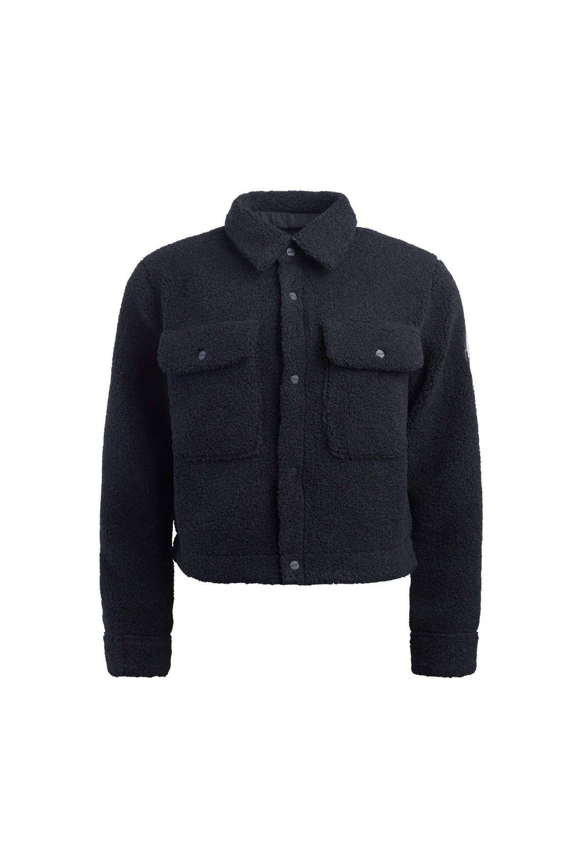 Cropped Sherpa Shirt Jacket Black flat lay swatch