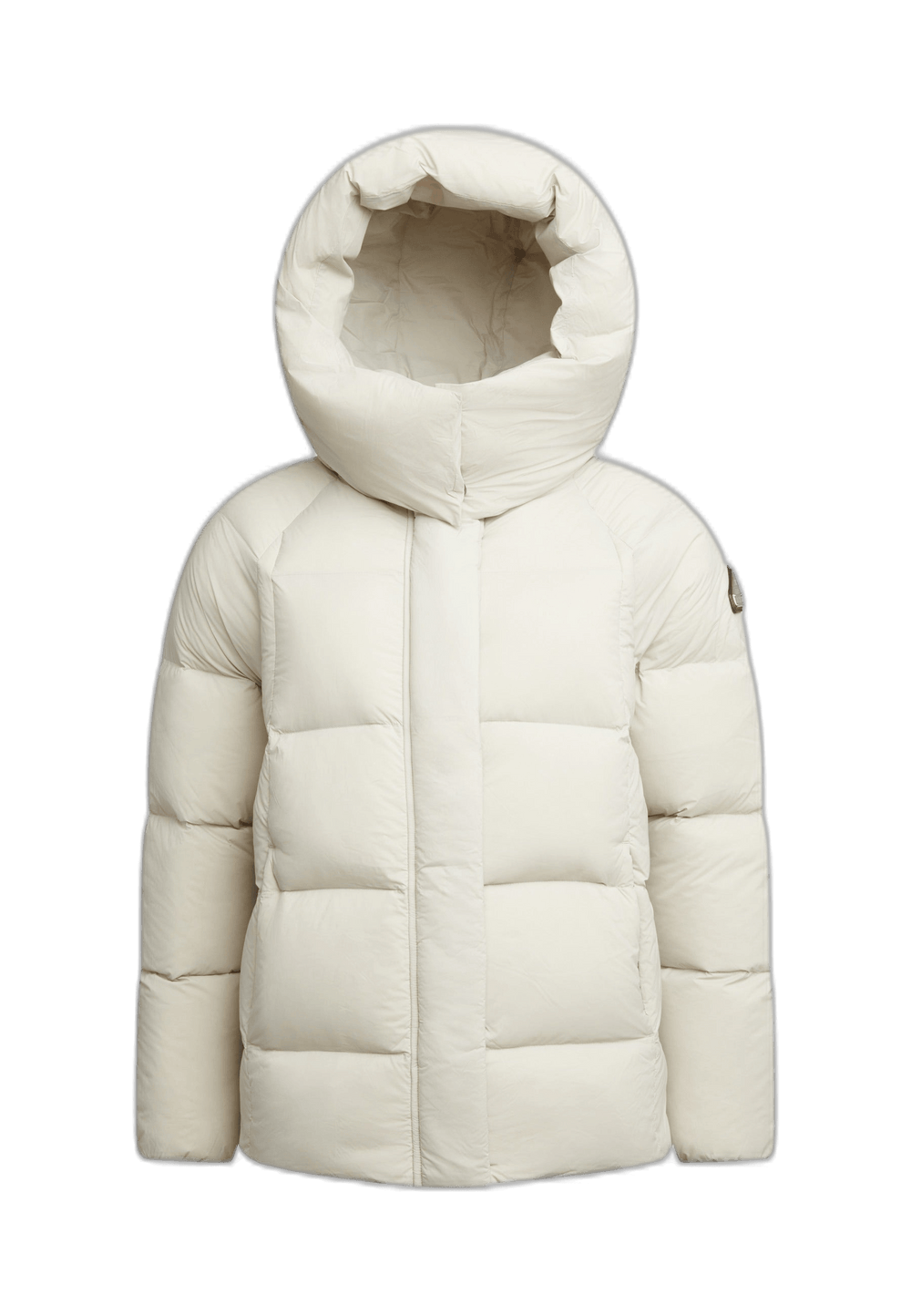 Puffer jacket stone in lightweight construction with adjustable hood and tapered design, perfect for adaptable weather.